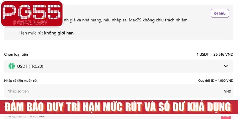Đảm bảo duy trì hạn mức rút và số dư khả dụng theo quy định