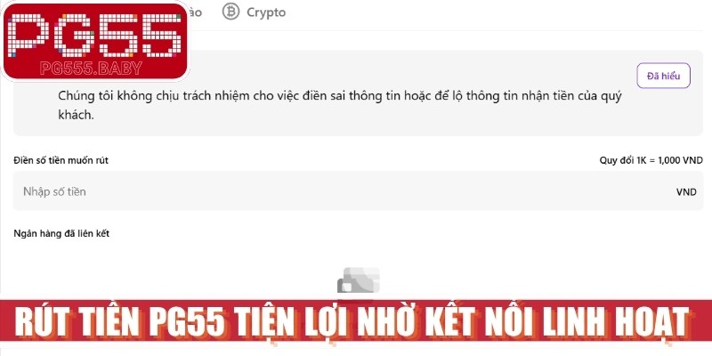 Rút tiền PG55 tiện lợi nhờ kết nối linh hoạt với kênh giao dịch