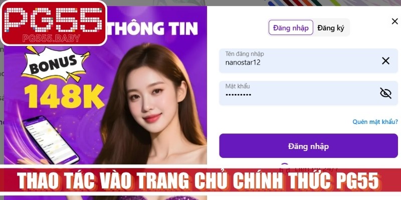 Thao tác vào trang chủ chính thức PG55 để đăng nhập cá cược